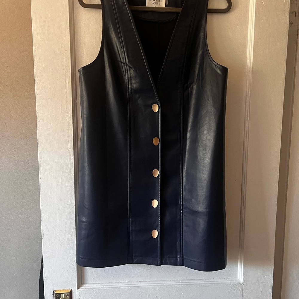 Navy Blue Leather Vest Dress
